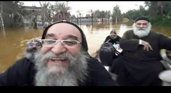 Monks take selfie inside their boat in Syriac monastery