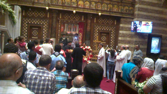 Bishop Yolious perfumes the remains of St. Philopater in his feast