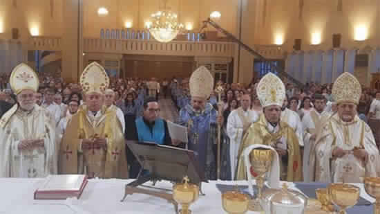 The first holy mass celebrated at St. Mary Catholic church in Aleppo