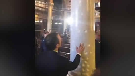 The French president visits memorial plaque of the martyrs at St. Peter Church in Cairo