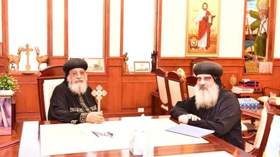 Pope Tawadros receives Bishops Theodosius and Yusab

