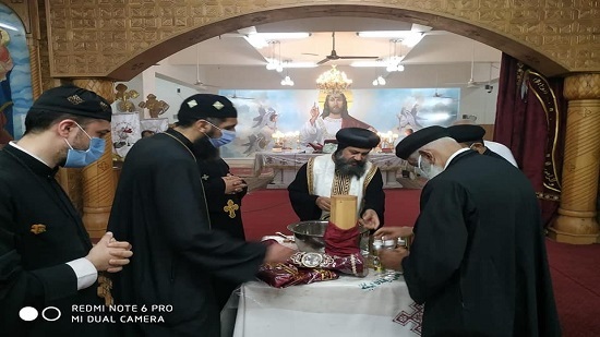 Bishop of Suez perfumes the remains of St. George
