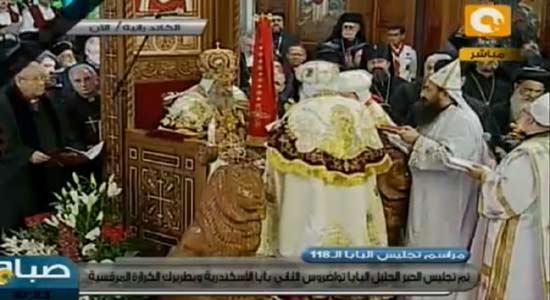 Pope Tawadros ascend St. Mark's throne and holds his Pastoral Staff