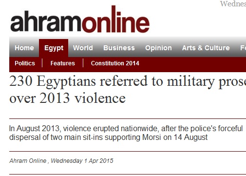230 Egyptians referred to military prosecutor over 2013 violence