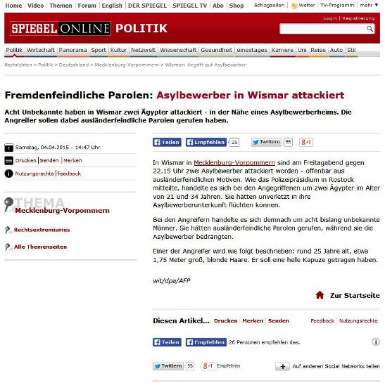 Two Egyptians in Wismar, Germany are attacked