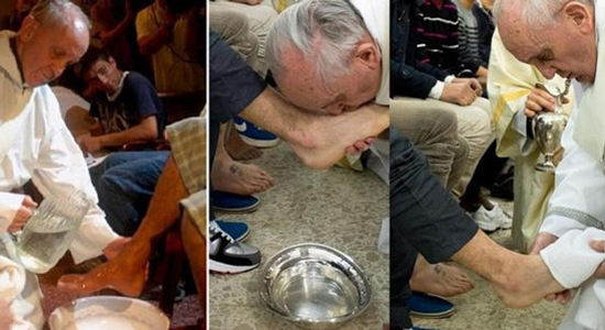 Pope washes refugees’ feet on Passover