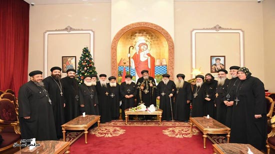 Members of the Holy Synod receive Pope Tawadros