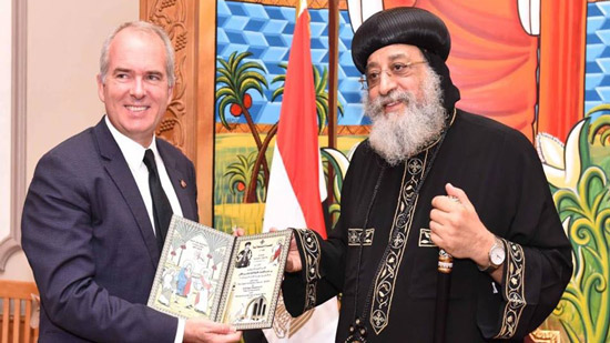 Pope Tawadros receives the Danish Ambassador to Egypt
