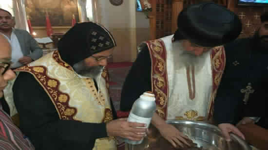 Bishops of Sharkia and Mit Ghamr perfumes the remains of St. Phelopatir