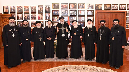 Pope Tawadros receives priests of the Church of the Virgin in Ezbet al-Nakhl