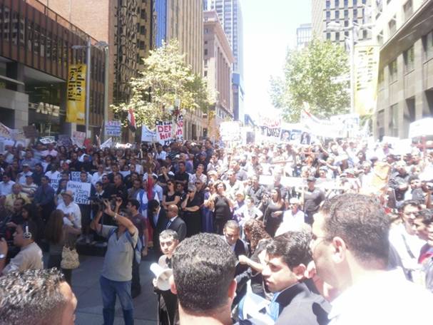 THOUSANDS ATTEND the demonstration against killing Copts in Sydney